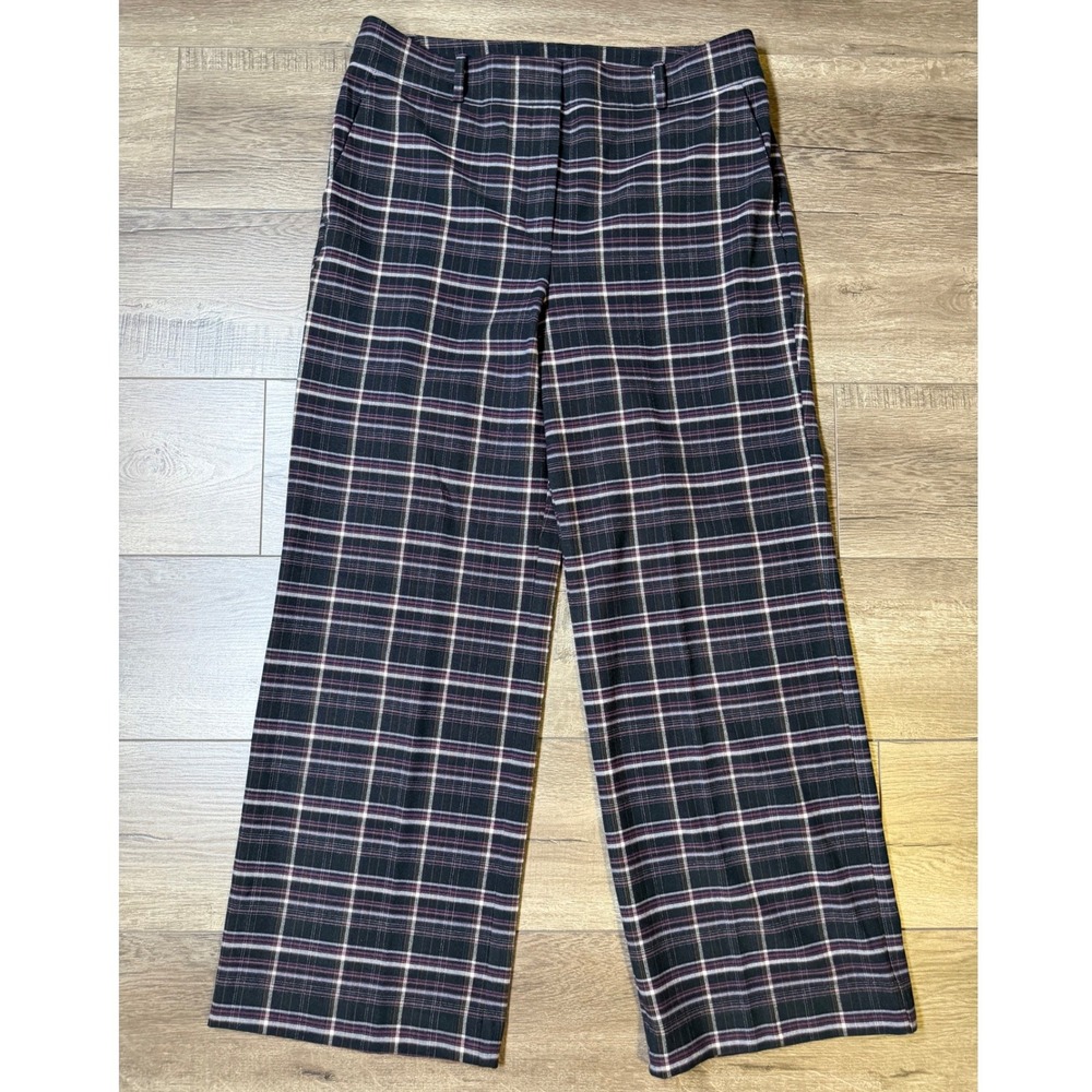 Ann Taylor Factory 12 Plaid Wide Leg Trousers Black Purple Preppy Dark Academia